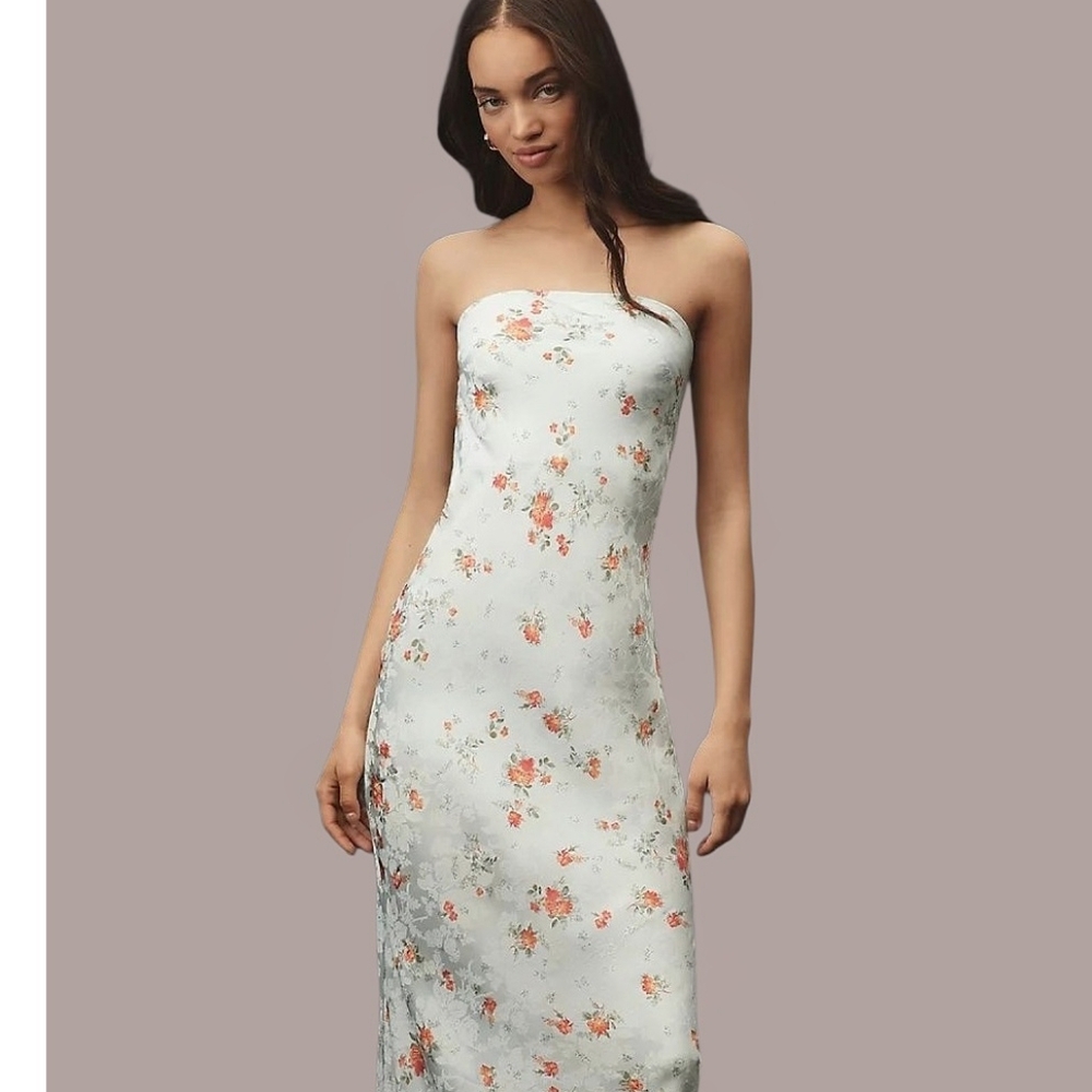 NWT Anthropologie Tilda Satin Slip Midi Dress In Floral Print In Size L